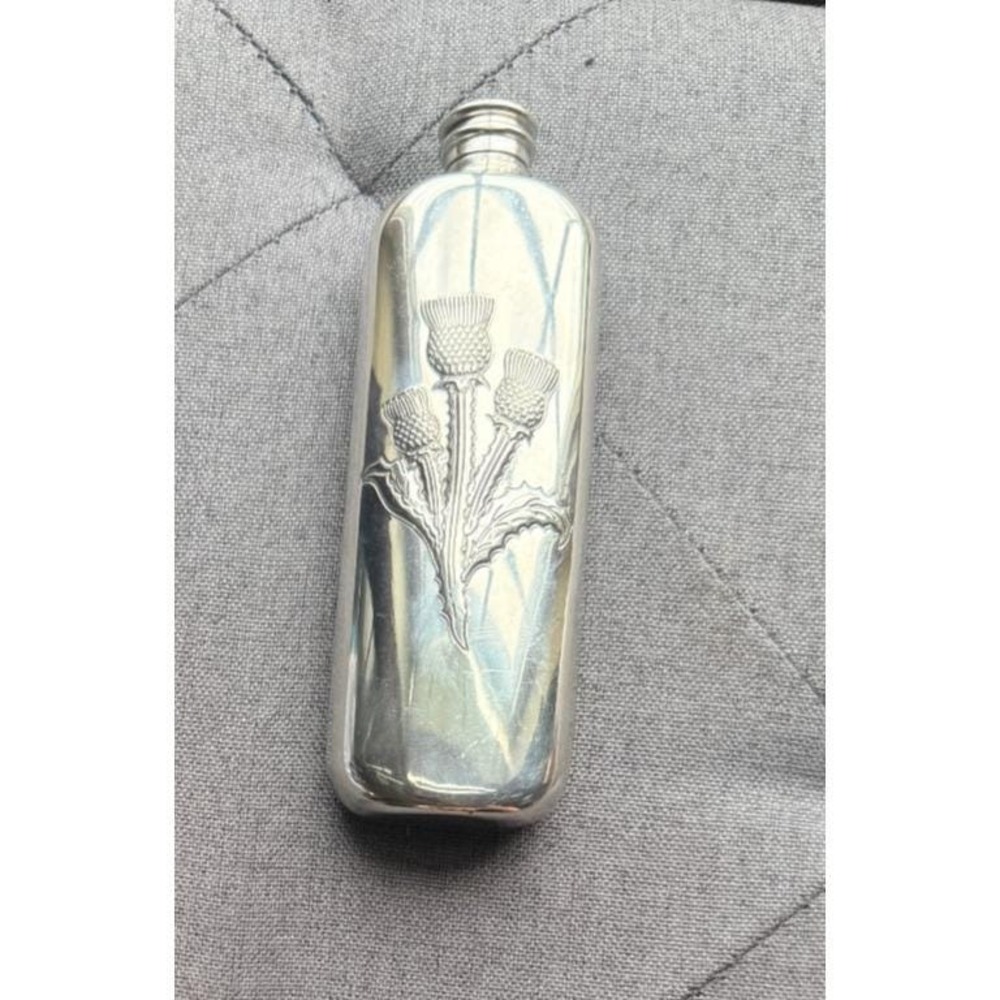 Pewter Flask Scottish Piper Engraved Thistle Design Wedge Hip Boot Flask USA